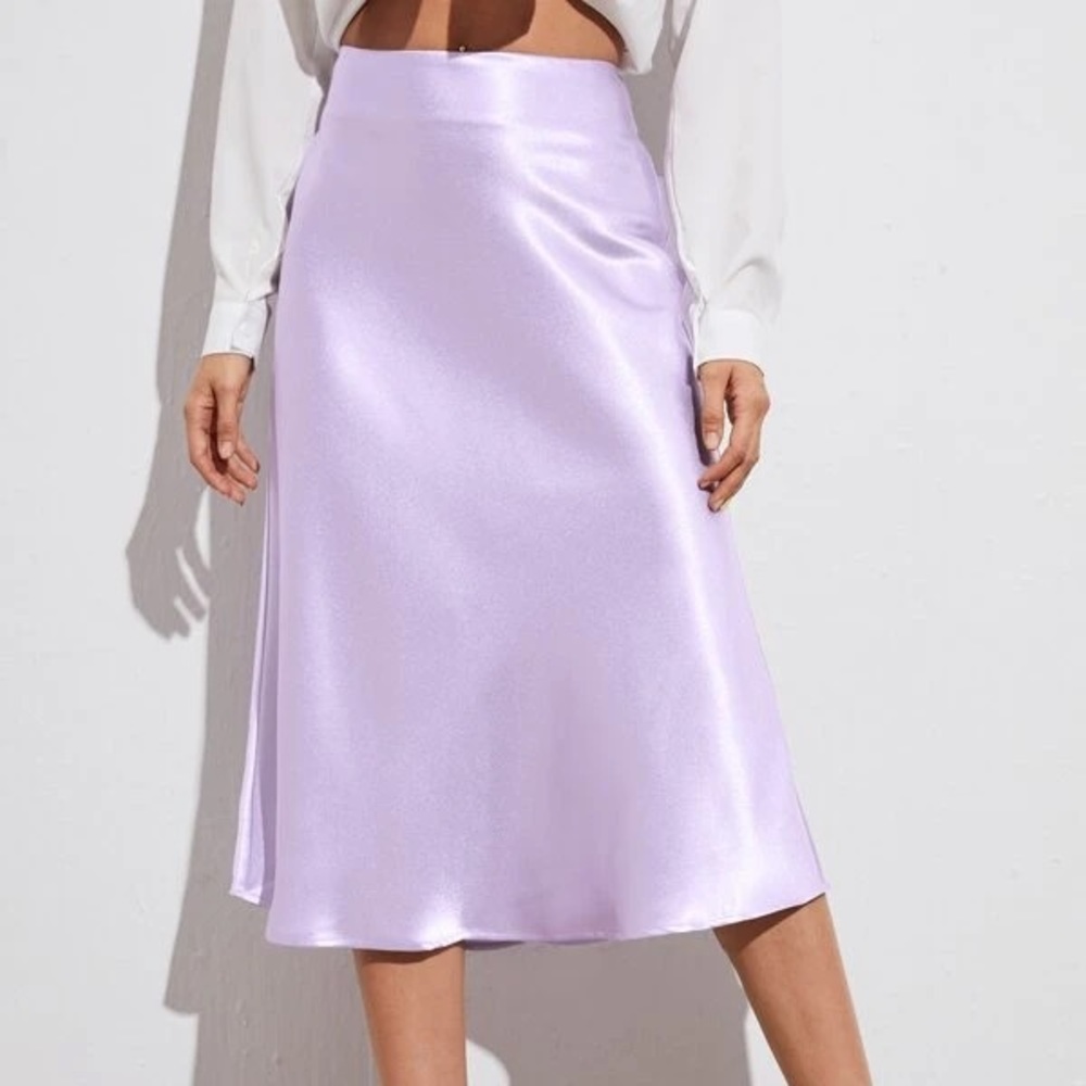 Satin purple shiny midi skirt shein, satin midi skirt, shein satin midi skirt XS